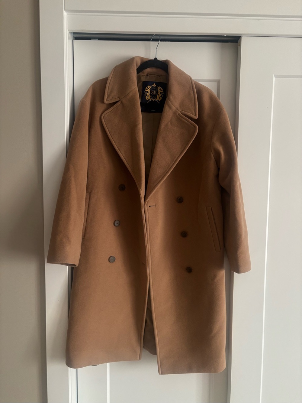 Aritzia Camel Double-Breasted Wool Pea Coat